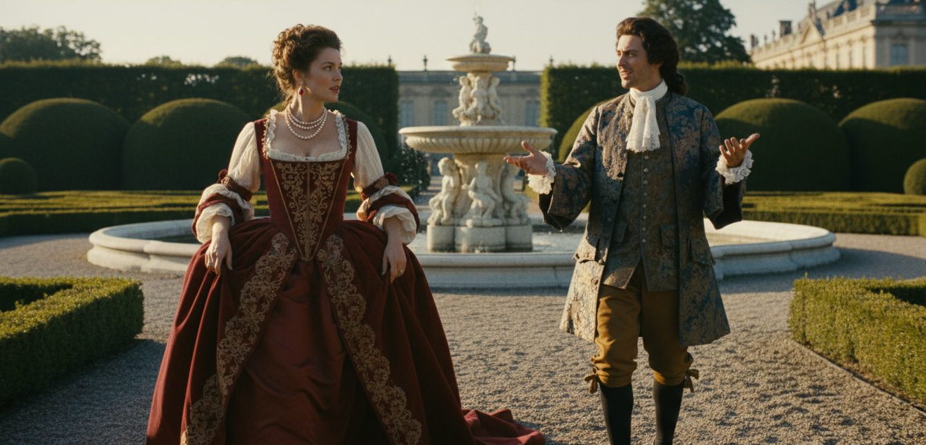 Костюм эпохи барокко: пышные рукава и роскошные ювелирные украшения